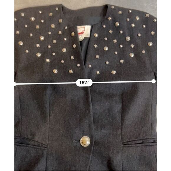 MONDI Vintage Studded Charcoal Wool Blazer Size 36 - Picture 6 of 8